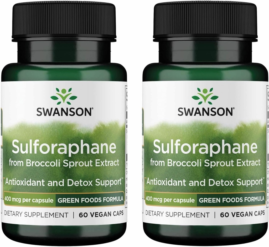 Swanson Sulforaphane - Broccoli Sprout Extract Supporting Cellular, GI Tract, and Liver Health - Natural Supplement Standardized to 0.4% Sulforaphane - (60 Veggie Capsules, 400mcg Cada uno) (2 Pack)