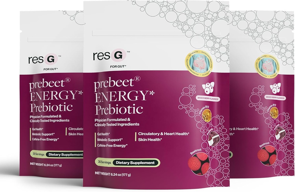 ResBiotic resG prebeet - Prebiotics Drink for Digestion, Occasional Constipation, Gas, Bloating with Akkermansia &amp; GLP-1 Support w/Beet Root &amp; Fiber, Gut Health for Women &amp; Men - 560g (90 Servings)