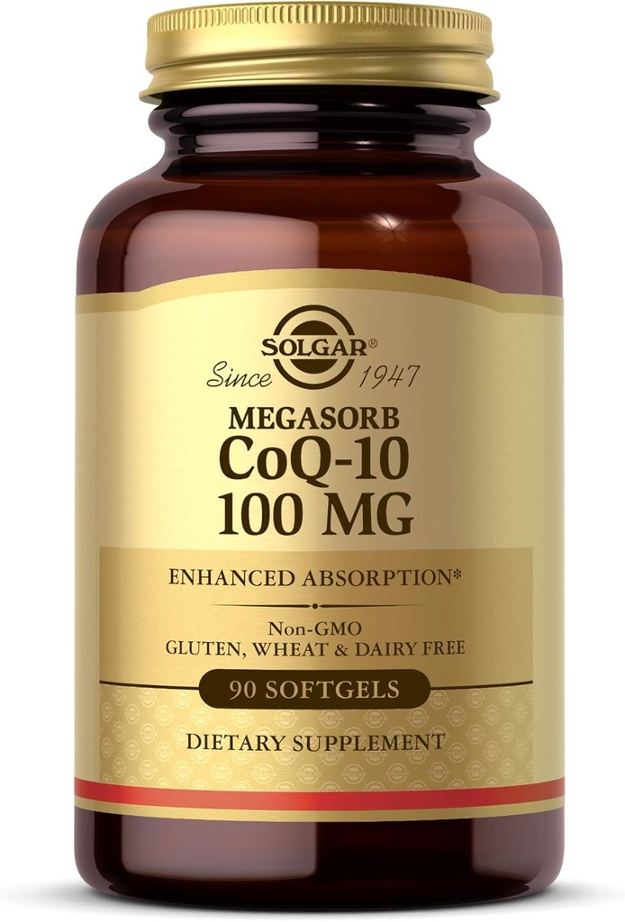 Solgar Megasorb CoQ-10 100 mg, 90 Softgels - Supports Healthy Aging - Coenzyme Q10 Supplement - Enhanced Absorption - Non-GMO, Gluten Free, Dairy Free - 90 Servings