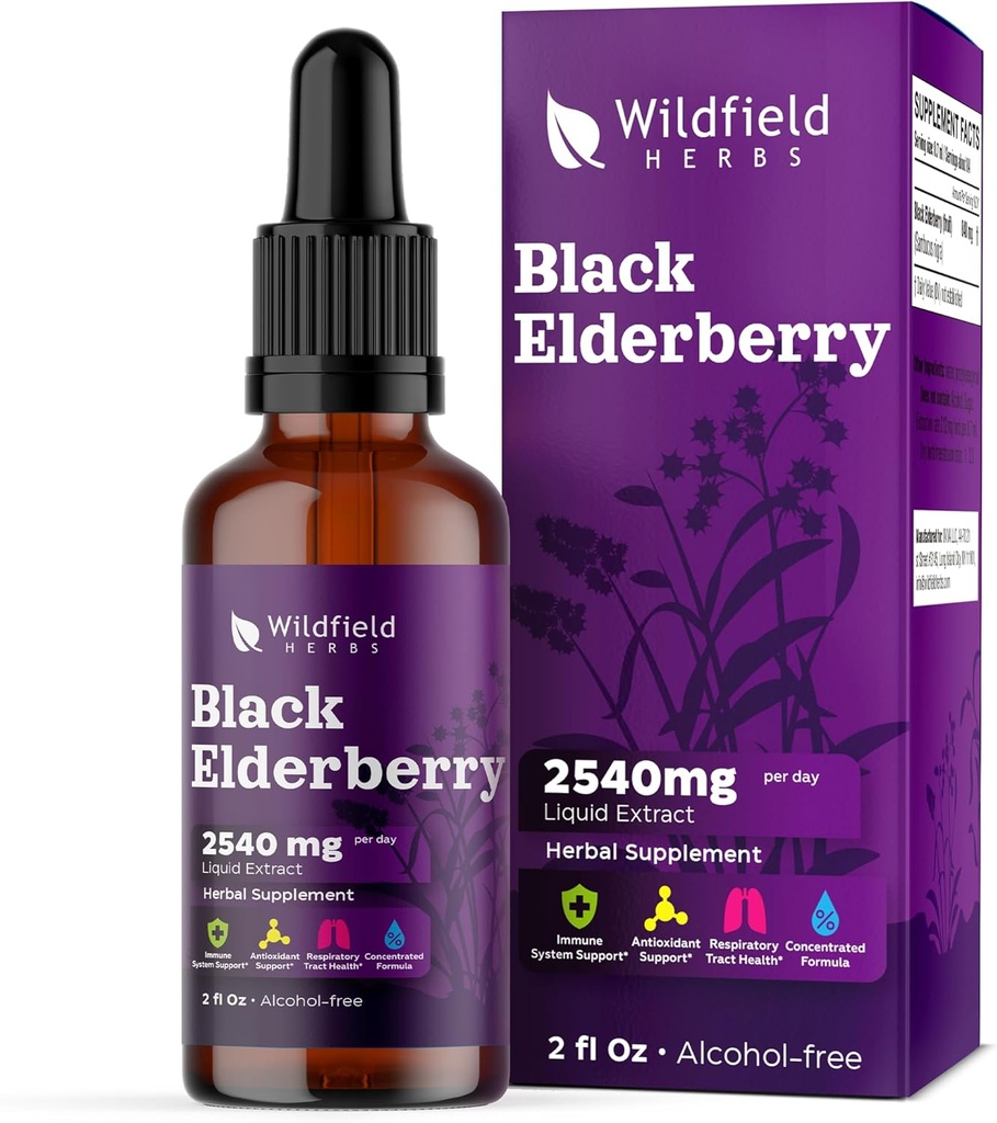Elderberry Extract Drops 2000mg (Sambucus nigra) Herbal Supplement Absorbs Better Than Capsules, 1 Month Supply, 84 Servings, Alcohol-Free Tincture - 2 Oz, Pack of 1