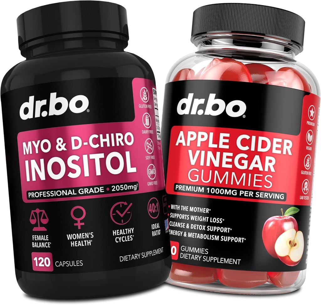 Myo-Inositol " D-Chiro Inositol " ACV Gummies - 40:1 Ratio Hormon Balance for Women " Apple Vinegar Gummies - Suplementos para apoyar ciclo menstrual " Salud femenina