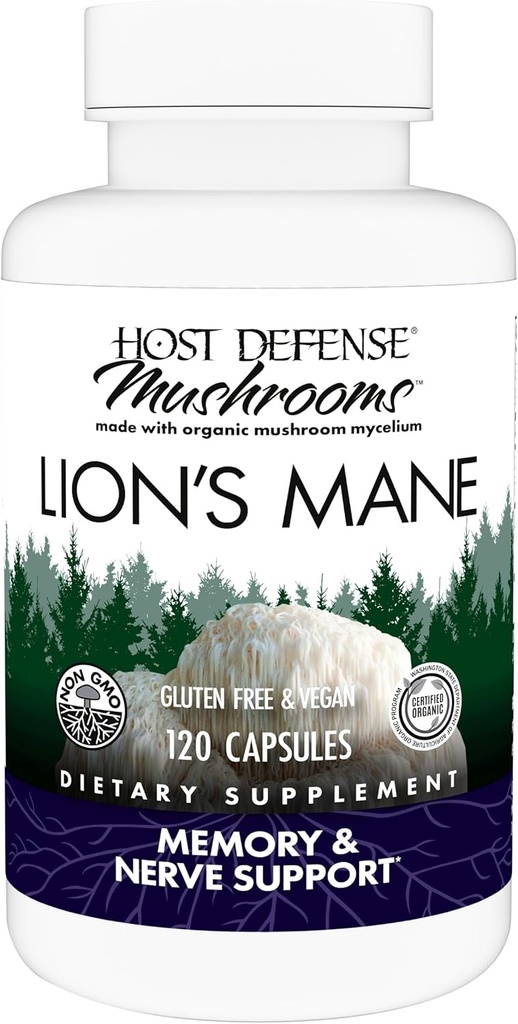 Hojas de Defensa Anfitriona Lion's Mane - Suplemento de cápsulas para el apoyo a la salud cerebral - Apoyo a la función de memoria de hongos - Immune & Nervous System Suplemento - 120 cápsulas (60 piezas)*