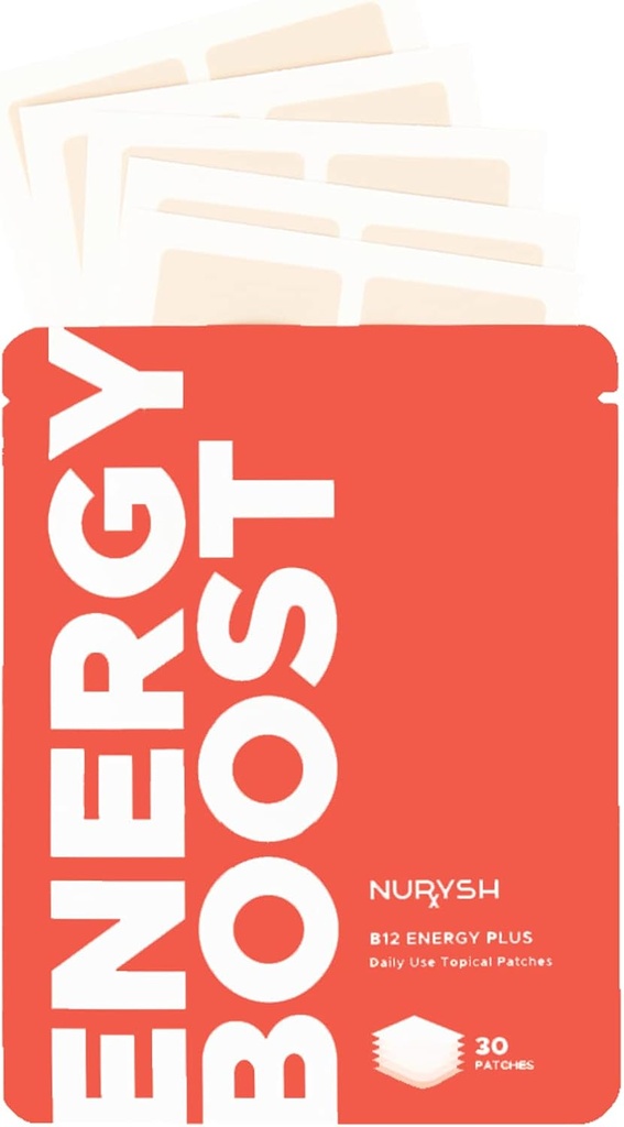 NURYSH B12 Energy Plus Patch - 30 Patches tópicos - Vegan y Keto Friendly - para hombres y mujeres