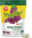 MegaFood Kids One Daily Multivitamin Soft Chews - Vitaminas para Niños con Vitamina B, Vitamina C, Vitamina D &amp; Vitamina E - Edad 4+, Vegetariano, Hecho sin 9 Alérgenos Alimentarios - Grape Flavor - 30 Chews