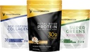 Transformación Vainilla Protein Powder ← 30G Multiproteína Superblend + Péptidos Hidrolyzed Grass Péptidos Pewder- Hair, Skin, Nails + Ecológico Super Greens Superfood Powder- Immune & Energy Support