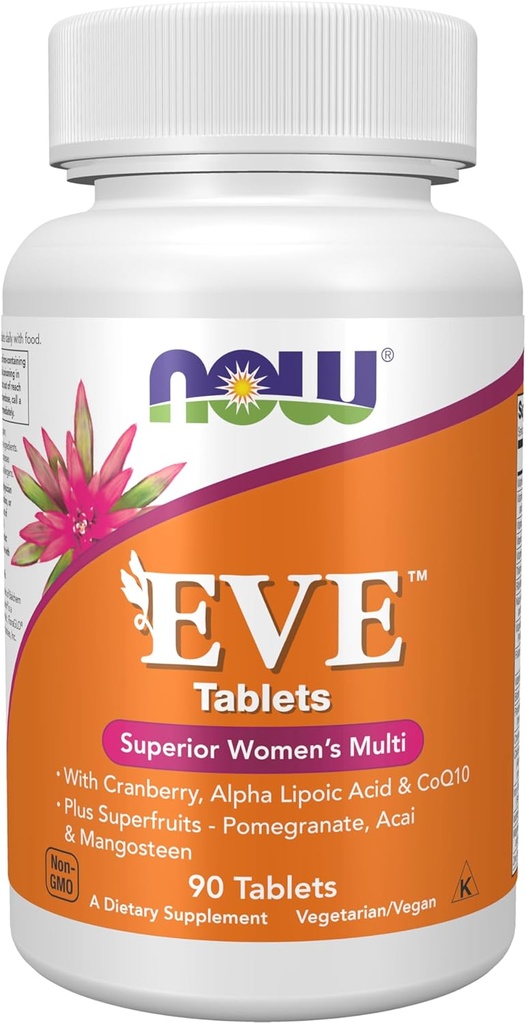 AHORA Suplementos de alimentos, Multivitamina de mujeres EveTM con arándano, ácido lipoico alfa y coQ10, además de superfrutos - granada, Acai &amp; Mangosteen, 90 Tabletas
