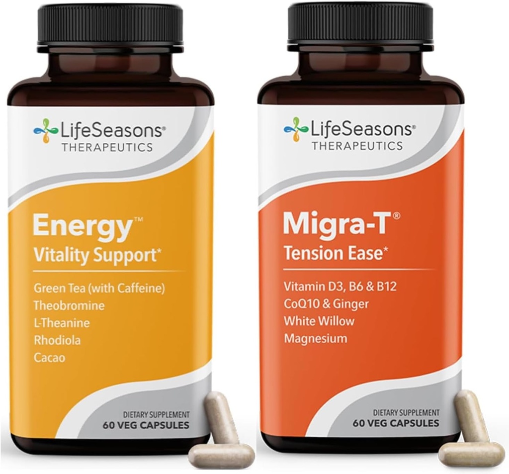 Migra-T con cafeína - Migraine Prevention & Relief Supplement - Support for Severe Headaches - Reduce el sonido de la luz y la sensibilidad del olor - 120 cápsulas
