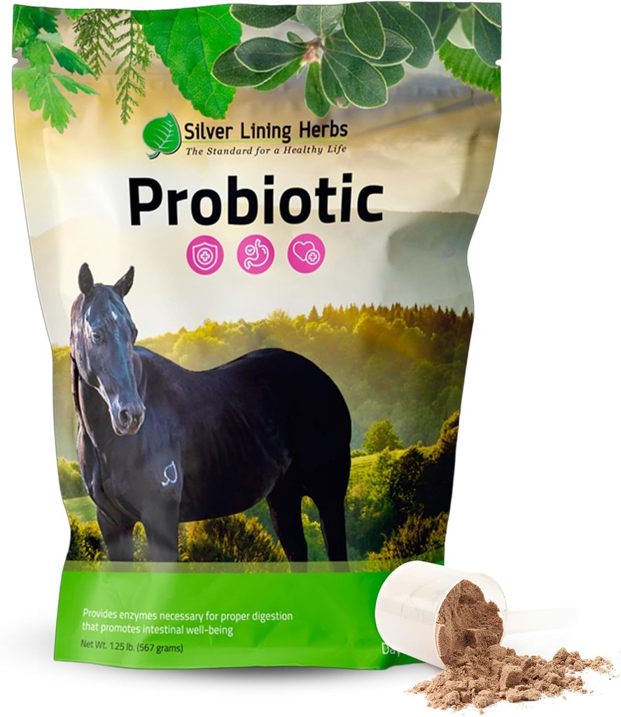 Herbs de Plata Herbs Horse Probiotics Suplementos Digestivos - Enzyme Digestive & Gut Health Probiotic Supplement for Horses - Contiene 13.2 Billion CFUs Probiotic Strains - 1.25 lb 60-Day Supply