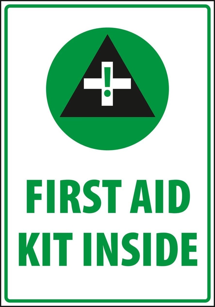 Seguridad, Advertencia - kit de primeros auxilios de precaución dentro, Tamaño 7 x 10 pulgadas, Blanco Vinilo