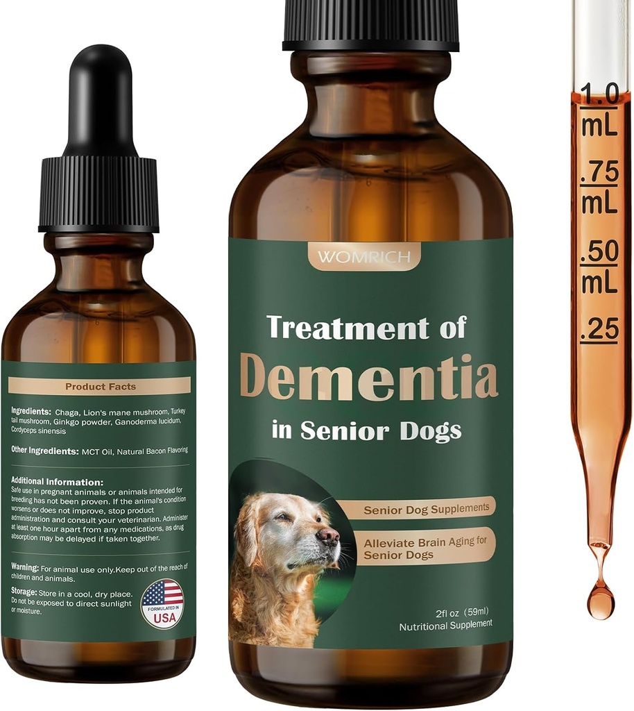 Suplementos para perros mayores para la salud cerebral " Apoyo al sistema nervioso, Suplemento para perros, suplemento de demencia para calmar " , discursos que se pierden, retiro social - 59 ML