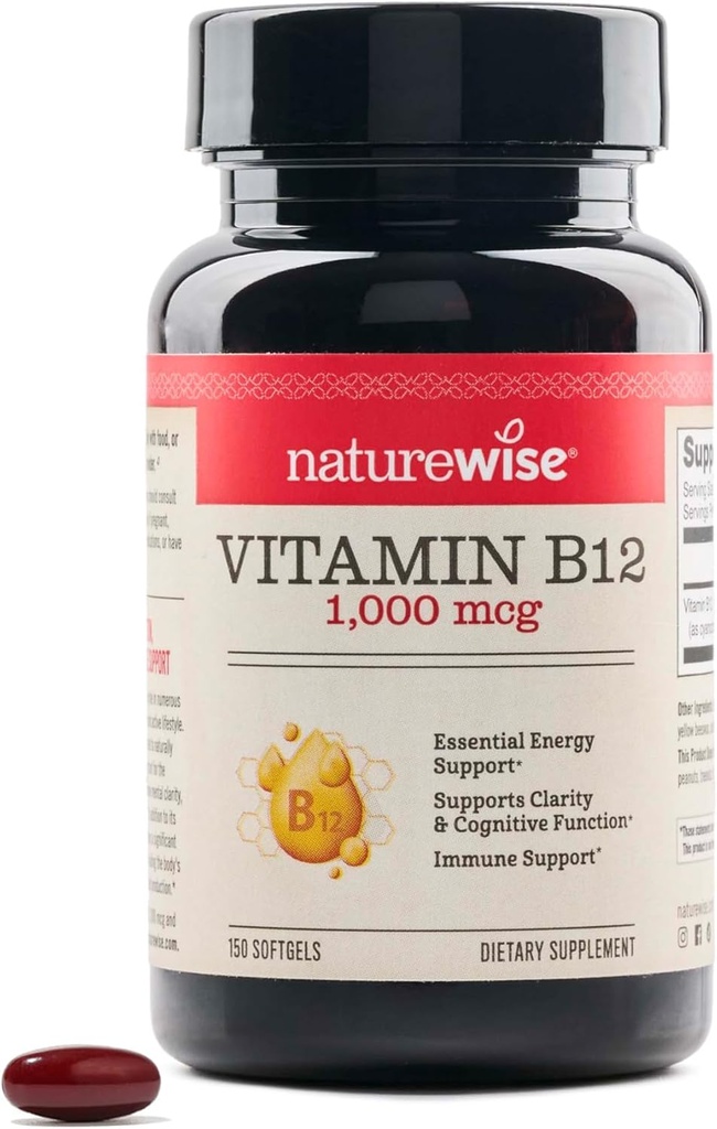 NatureWise Vitamina B12 1000 mcg - Suplemento dietético para apoyar el metabolismo energético, la claridad mental, la salud del sistema nervioso - fácil de cambiar, soy &amp; libre de gluten, no Gluten - 150 Conde[150-Day Supply]