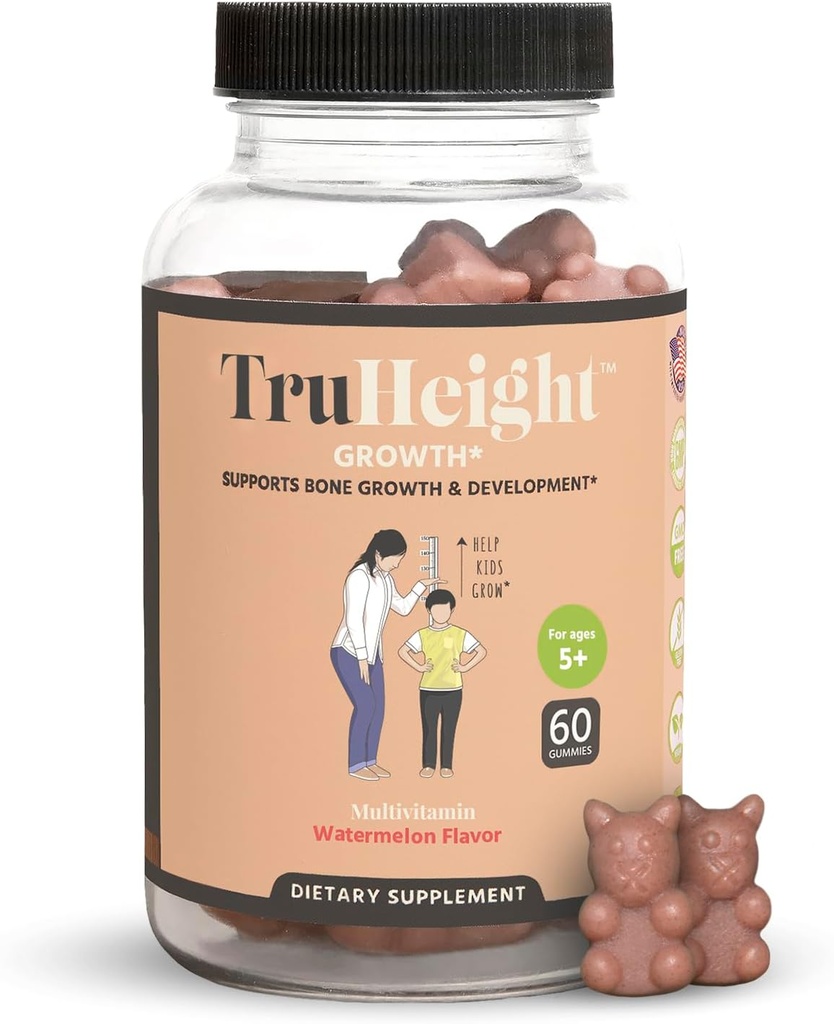 TruHeight Growth Gummies (Watermelon) Natural Growth &amp; Development Supplement for Kids & Teens - Vitamina D, K, Calcio &amp; Ashwagandha - Bone Strength Vitaminas D3 K2 - Picky Eater Vitamina - Edades 5+