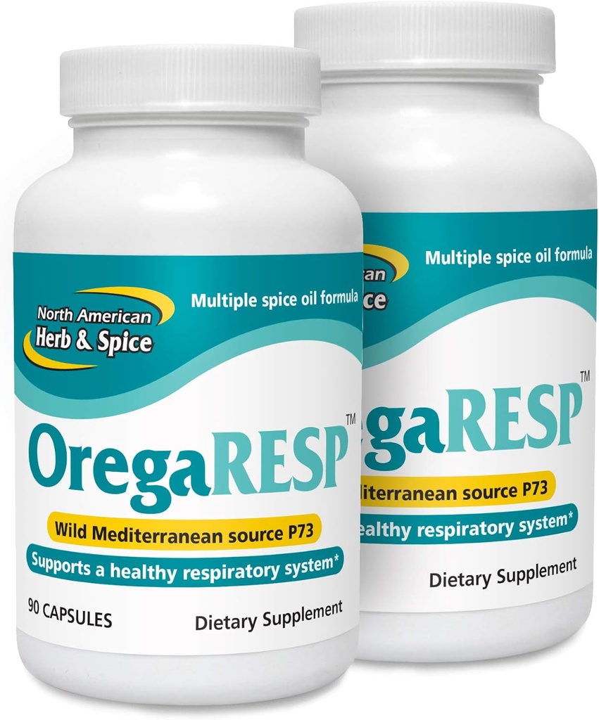 NORTH AMERICAN HERB &amp; SPICE OregaResp P73-90 Capsules - Pack of 2 - Supports Immune &amp; Respiratory Health - Multiple Spice Oil Complex with Oreganol P73 Oregano Oil - Non-GMO - 90 Total Servings