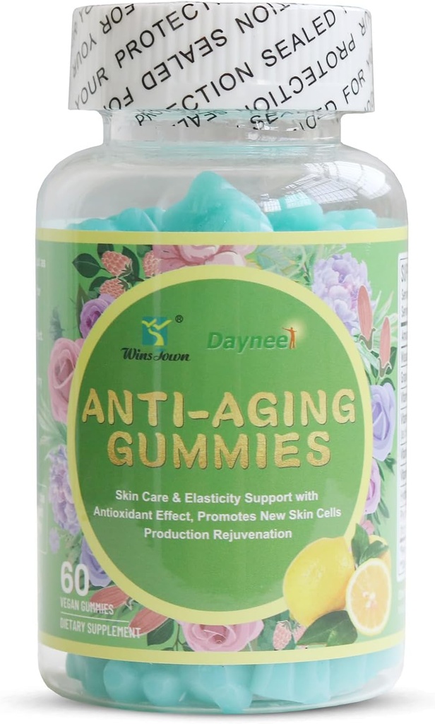 Anti-Aging Gummies, Promotes New Skin Cells Production Rejuvenation, Anti-Wrinkle and Skin Firmness Support, Lemon Flavor, 60 Count