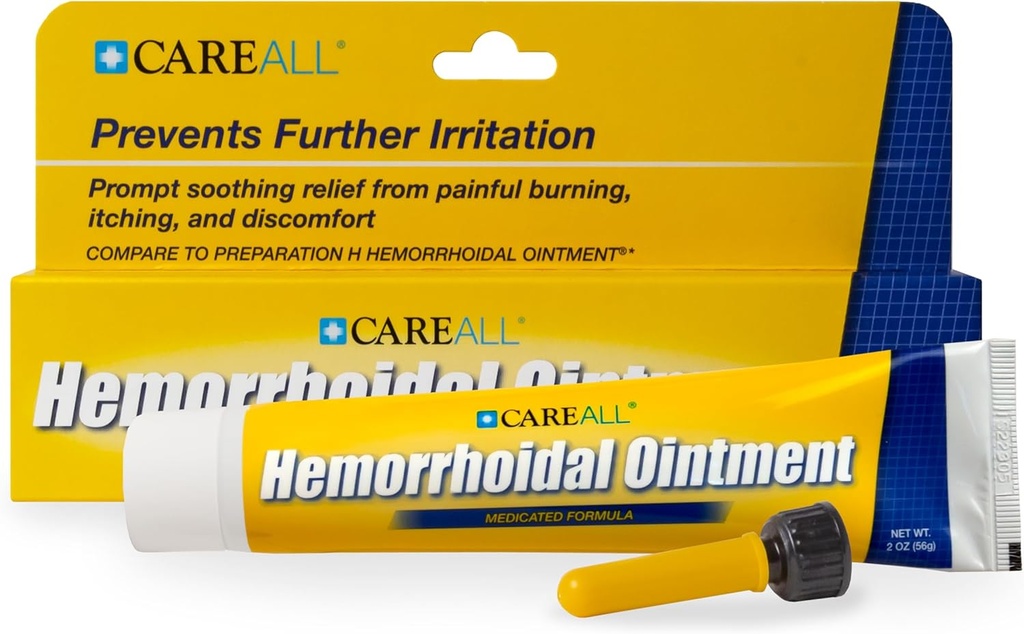 CareAll Hemorrhoidal Ointment 2.0 oz con Applicator. Ayuda a Alimentar la quema, picazón y molestias asociados con los Tissues Hemorrhoidales Inflamados. Dye, Phthalate y Fragrance Gratis