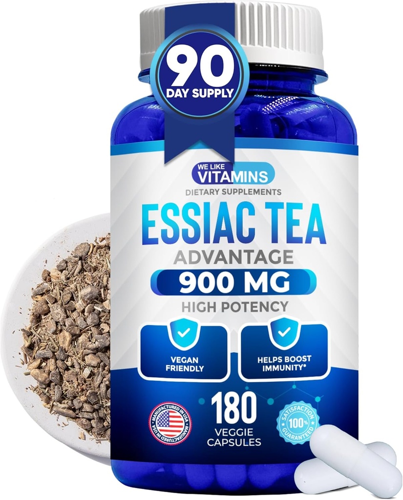 Nos gusta Vitaminas Essiac Tea Capsules - 180 Conde Immune Support Suplemento con Burdock, Dose de Ovejas, Slippery Elm &amp; Turquía Rhubarb - Genuine Essiac Tea 900mg Daily Dose