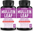 (2 Packs) Mullein Leaf Capsules 6850mg - Mullein Leaf, Cordyceps, Reishi - Suministro de 4 meses