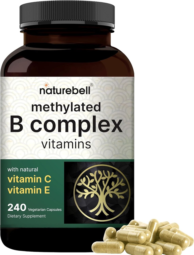 Complejo de vitaminas mezcladas B, 240 cápsulas vegetales ← Complejo multivitamínico B Silencio B12, Folato, Biotina &amp; Más – con vitamina natural C, E, Choline " Inositol – Inmuno, Energía, " Apoyo prenatal