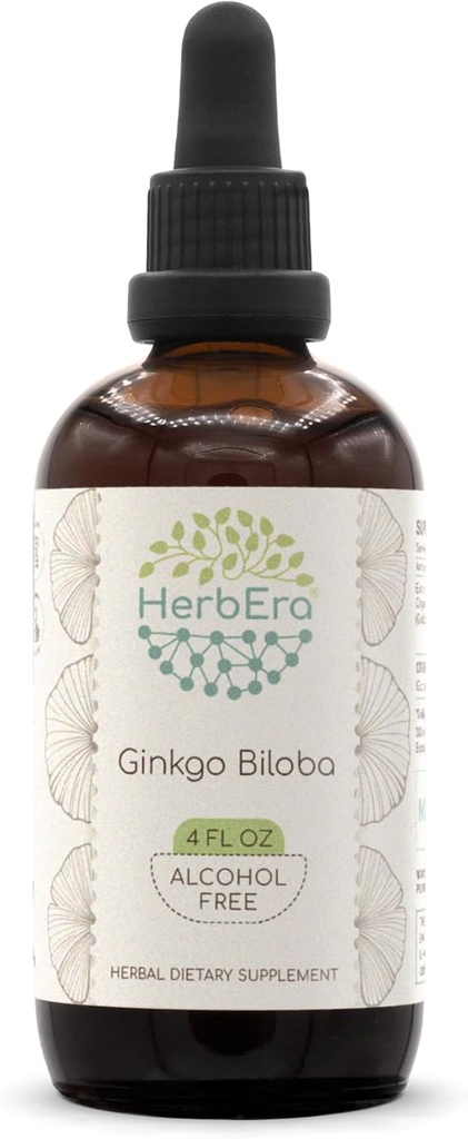 HerbEra Ginkgo Biloba B120 Extracto herbario libre de alcohol Tintura, Ginkgo biloba seco 4 fl oz
