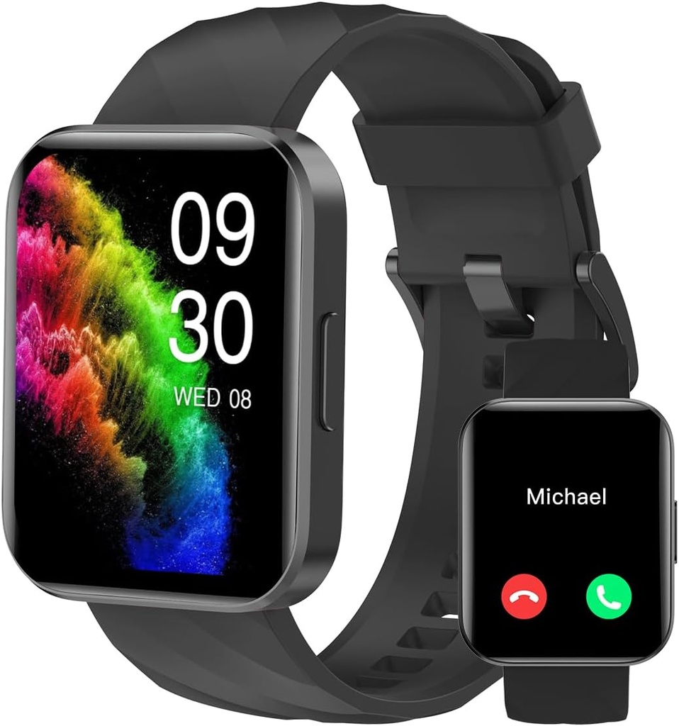Relojes inteligentes RUIMEN para hombres mujeres (llamadas de respuesta/make) Compatible con teléfonos iPhone/Android, 1.85" HD Screen Fitness Tracker Heart Rate Monitor 100+ Sports Tracker Watch Waterproof (Negro)