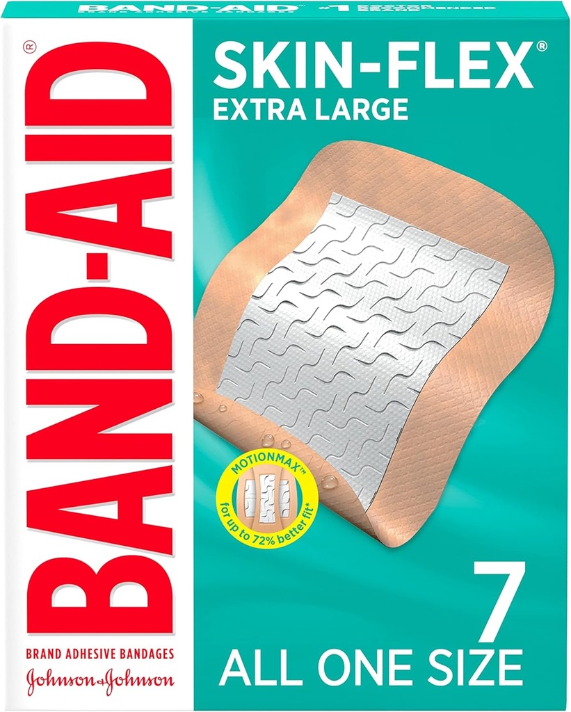 Bandejas adhesivas para primeros auxilios y cuidado de heridos de cortes menores y raspas " Burns, Bandas estériles flexibles para neumáticos " , Extra Large, All One Size, 7 ct