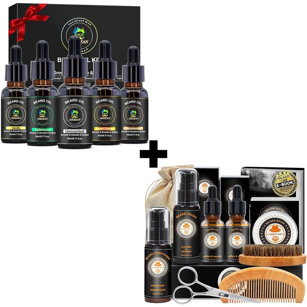 XIKEZAN Regalos para hombres w / kit de barba y 5 aceite de barba aroma