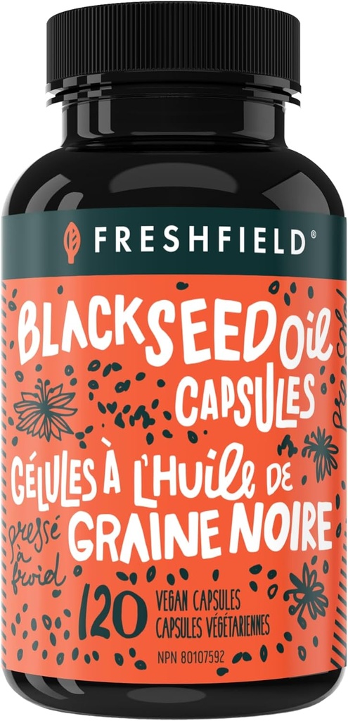 Freshfield Black Seed Oil: Thymoquinone, Premium (Black Cumin Seed Oil, Nigella Sativa) ← Cold Pressed ← Vegan ⋅ Ultra Strength ← Pure y 100% Natural. (120 cápsulas)