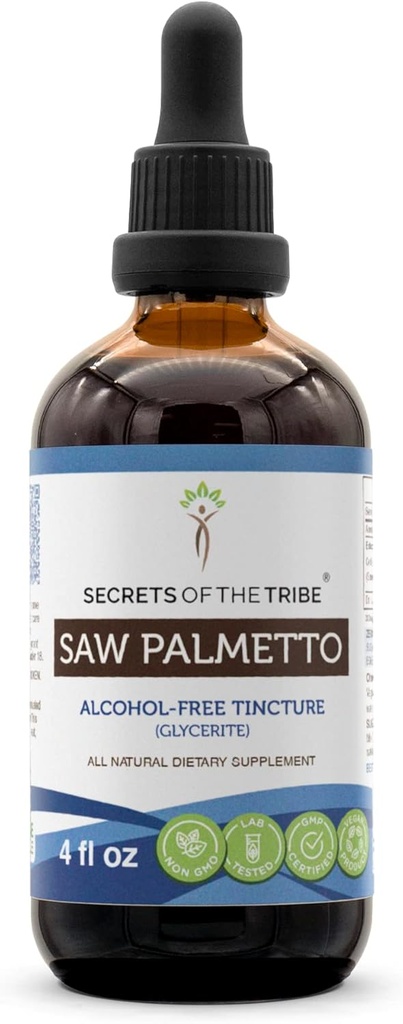 Saw Palmetto Tincture Extract líquido libre de alcohol, Saw Palmetto (Serenoa Repens) Berry seco (4 FL OZ)