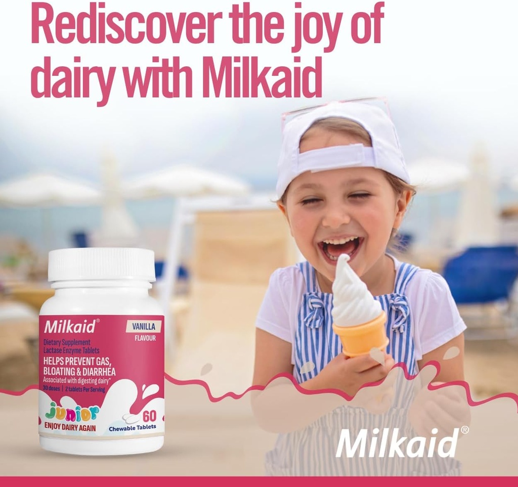 Milkaid Junior Flavor Pack  Ayuda a prevenir el gas, la ruborización, la diarrea en niños
