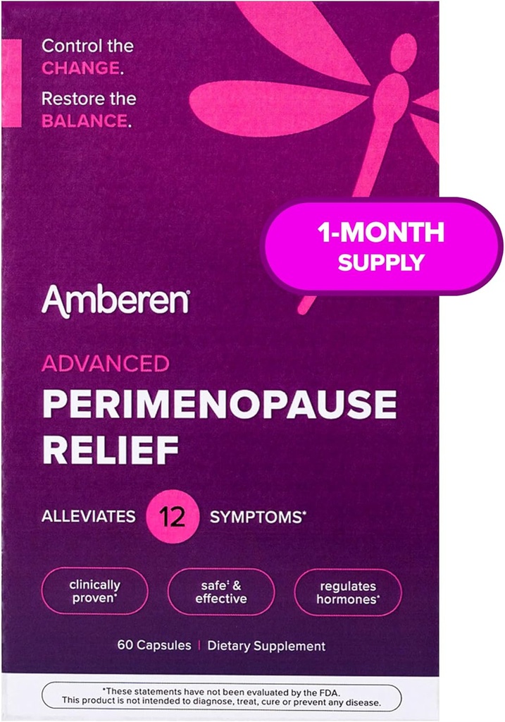 Amberen Perimenopause, Peri-Menopause Multi-Symptom Relief, Vitamina B, Vitamina E &amp; Antioxidantes Suplemento, clínicamente Shown to Help Support Hormone Balance, Hot Flashes & Night Sweats, 60 Conde