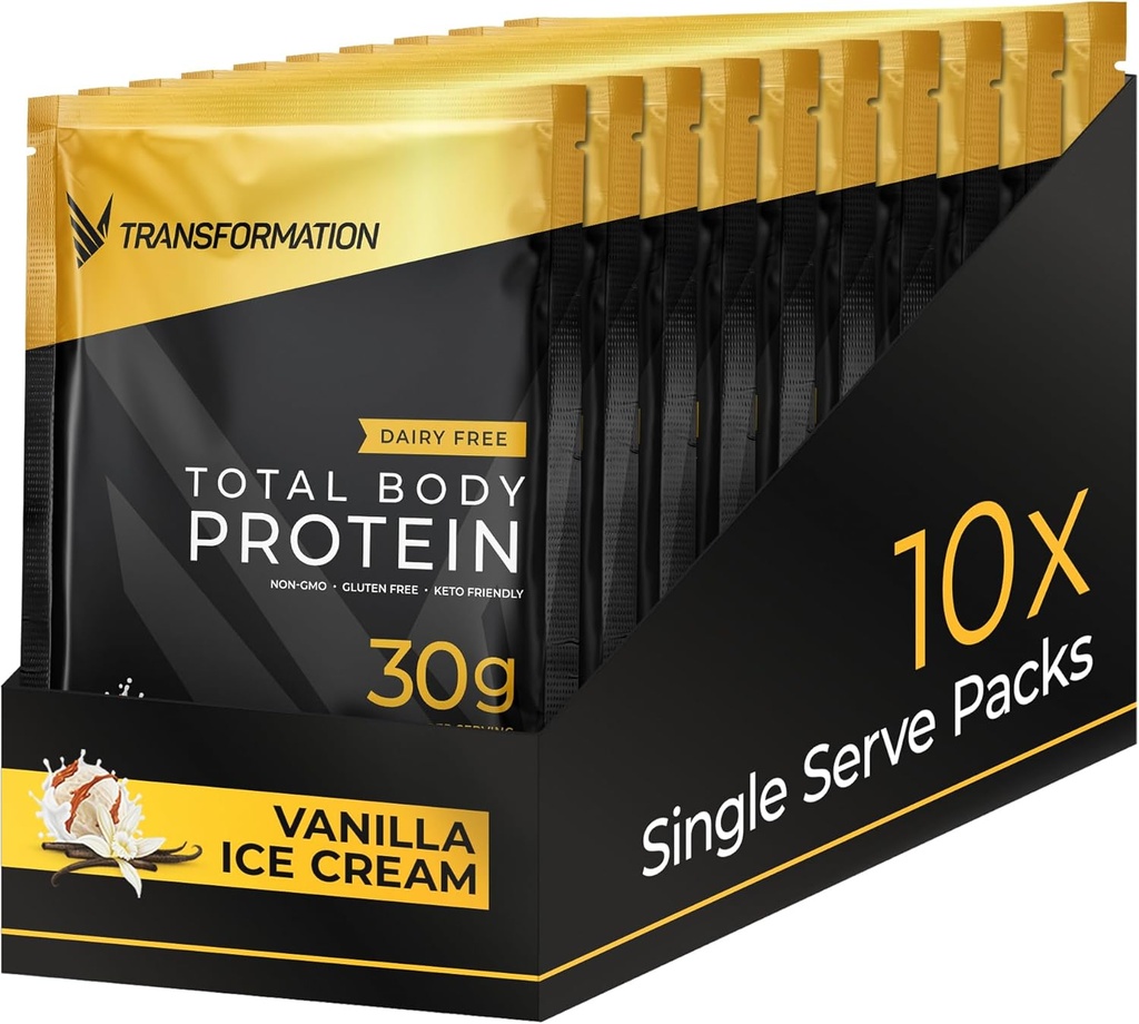 Transformation Protein Super Blend ← Egg White, Collagen Peptides, y Plant Protein  15 Billion CFU Probiotics ← Enzymes Digestive ← MCT Oil ¦ Low Carb Shake for Men &amp; Women tención Vanilla, 10 Pack