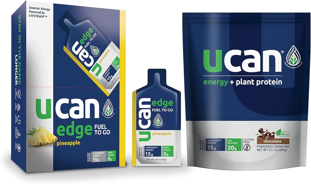 UCAN Pineapple Edge Energy Gel &amp; Chocolate Plant Protein - Great for Running, Training, Fitness, Cycling, Crossfit &amp; More peru Sugar-Free, Vegan, &amp; Keto Friendly Energy Supplement