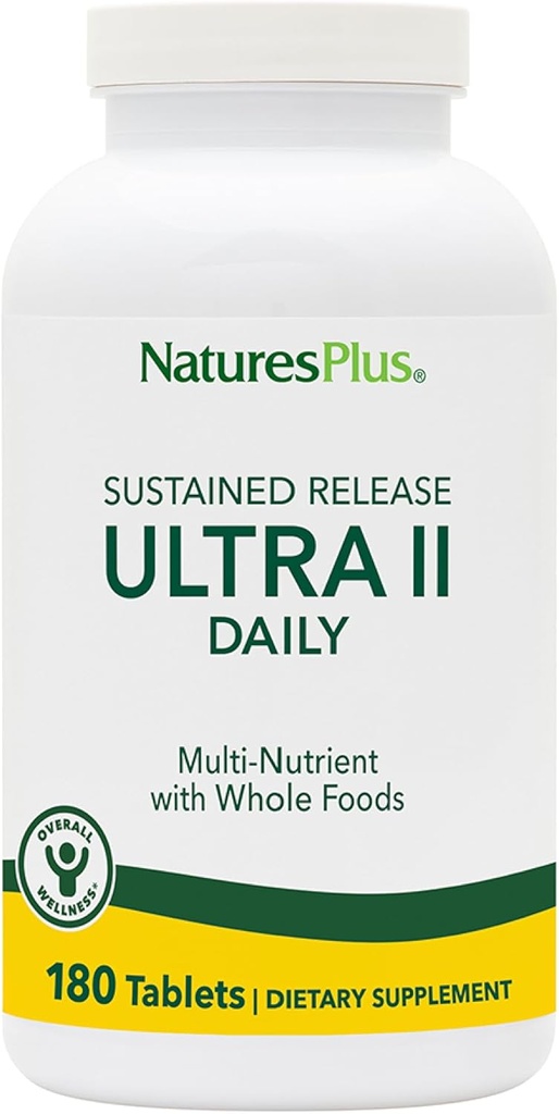 NaturesPlus Ultra II Daily - 180 Tablets, Pack of 2 - Multivitamin with Whole Foods for General Well-Being - Supports Energy & Immune Health - Sustained Release - 360 Servings