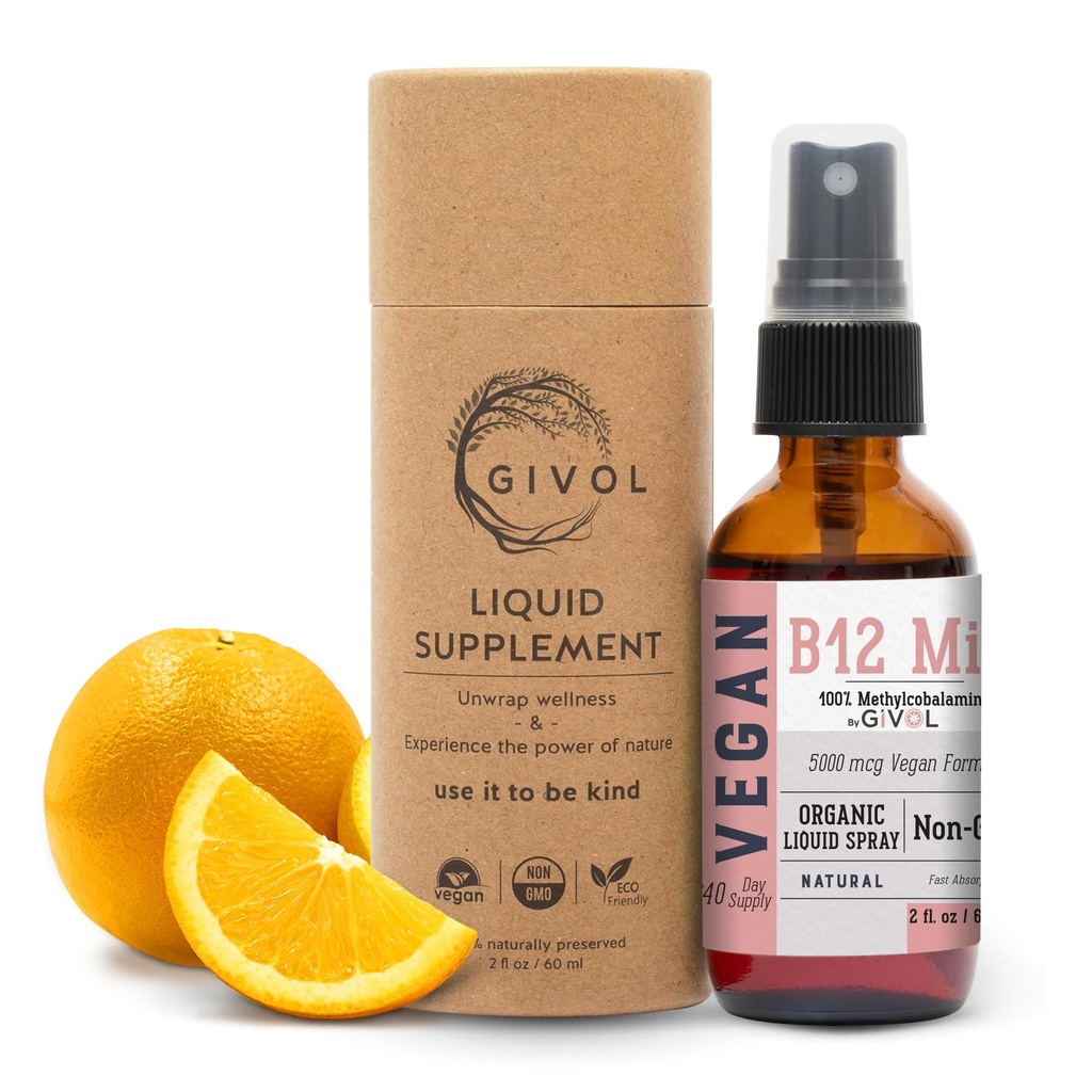 Vitamina Vegana Orgánica B12 Suplemento Niebla líquida para Absorción Rápida 5,000mcg Metilcobalamina - No Harsh Químicas o Preservadores - No Cerebros Artificiales Añadido No GMO 240 Días Suministro