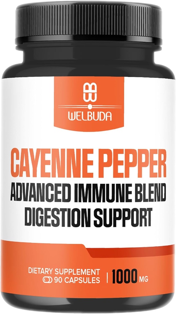 1000mg Cayenne Pepper Capsules con Elderberry, Echinacea, Berberine HCI &amp; Más - Asistencia Digestión Salud, Corazón Saludable &amp; Sistema Immune - 90 Veggie Capsules