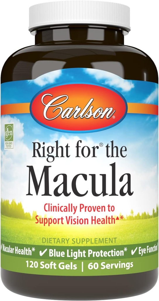 Carlson - Derecho para la Macula, Probada clínicamente para apoyar Visión Salud, Salud Macular, Protección de la Luz Azul y Función Ojo, 120 Softgels