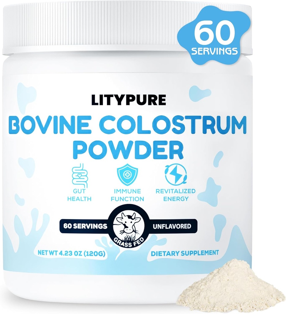 Suplemento de Colostrum para Salud Gut, Crecimiento del Cabello, Belleza y Apoyo Inmunitario TEN Rich IgG Pure Bovine Colostrum for Humans ANTE Gluten Free, Made in USA, Unflavored