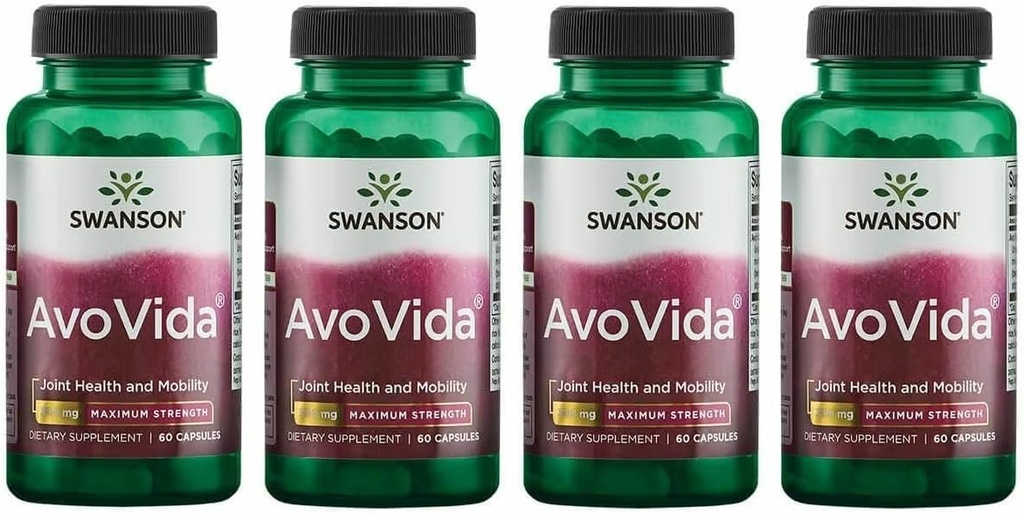 Swanson AvoVida - Suplemento Natural Promoción de la Movilidad Conjunta de Salud - Avocado &amp; Soybean Unsaponifiables para apoyar el cartílago " Tissue Health - (60 cápsulas, 300 mg cada uno) (4 paquete)