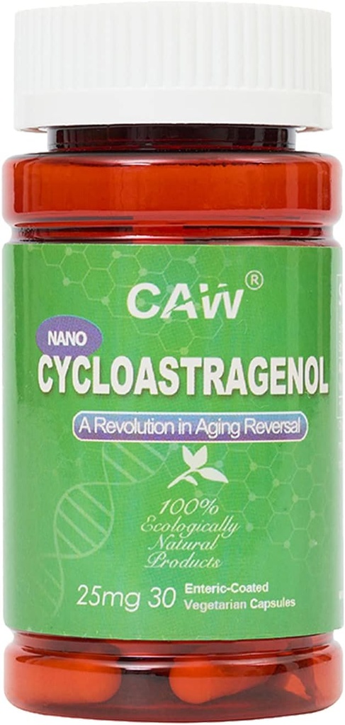 CAW Nano Cycloastragenol 98% 25mg 30 Caps ⋅ Telomerase Activation DNA Reparar Silencio Inmunity Boost Better Absorption ← Capsules Vegetarianos Coados por Entraic (1 Bottle)