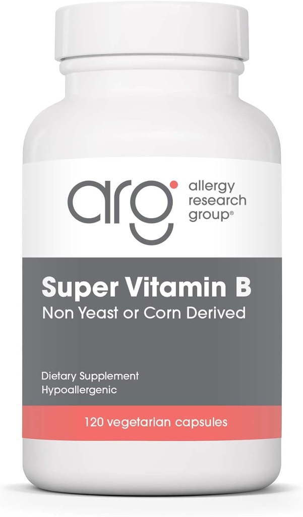 Grupo de investigación de alergia Super vitamina B Suplemento - B Complejo de vitaminas para hombres y mujeres, con vitamina B12 y B6, cápsulas vegetarianas - 120 conteo