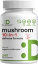 Organic 10-in-1 Mushroom Supplement, 240 Capsules – Lions Mane, Turkey Tail, Reishi, Cordyceps & More Mushroom Complex – Immune, Energy & Nootropic Brain Support – Non-GMO