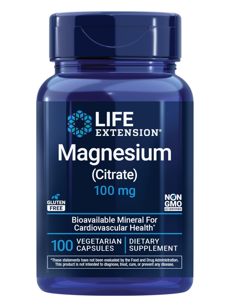 Ampliación de vida Magnesio Citrate 100 mg Capsules vegetarianos, Azul, 100 Conde