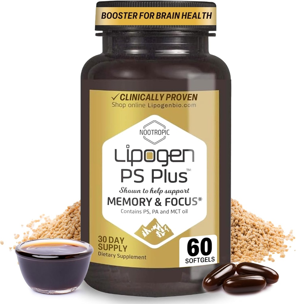 PS Plus Suplementos cerebrales para memoria y foco - Premium Phosphatidylserine Brain Booster para salud cerebral - Nootropic - 60 Softgels para un mes de suministro