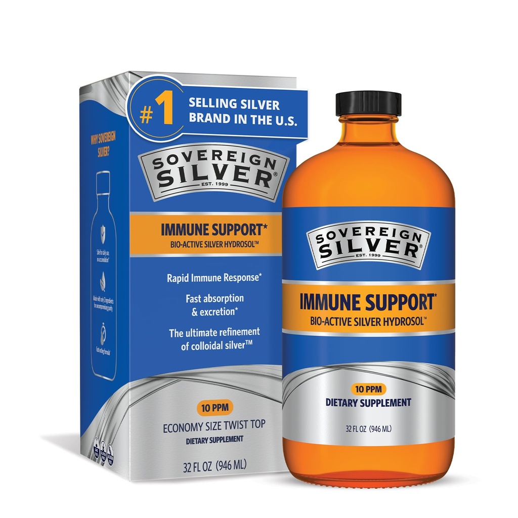 Soberana Silver Immune Support - Colloidal Silver, Bio-Active Silver Hydrosol, 10 ppm, Liquid Twist Top, 32 Fl Oz, (946 mL)