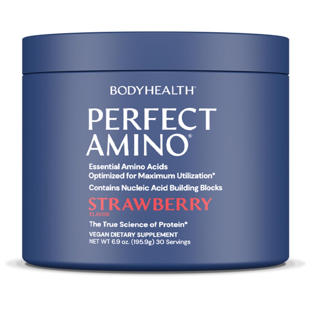 BodyHealth PerfectAmino Powder - BCAA and EAA Powder for Pre and Post Workout - Amino Acid Energy Drink for Hombres and Women to Support Lean Muscle and Recovery - Strawberry - 30 Servings