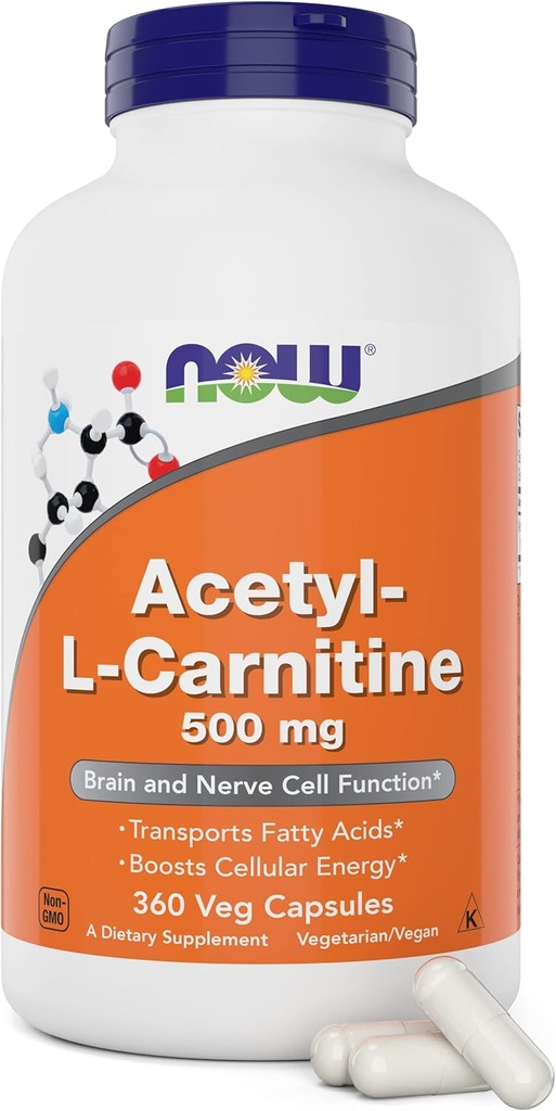 AHORA Alimentos Ahora Acetyl L Carnitine 500mg, 360 Veg cápsulas - no GMO ACL 500 mg cápsulas