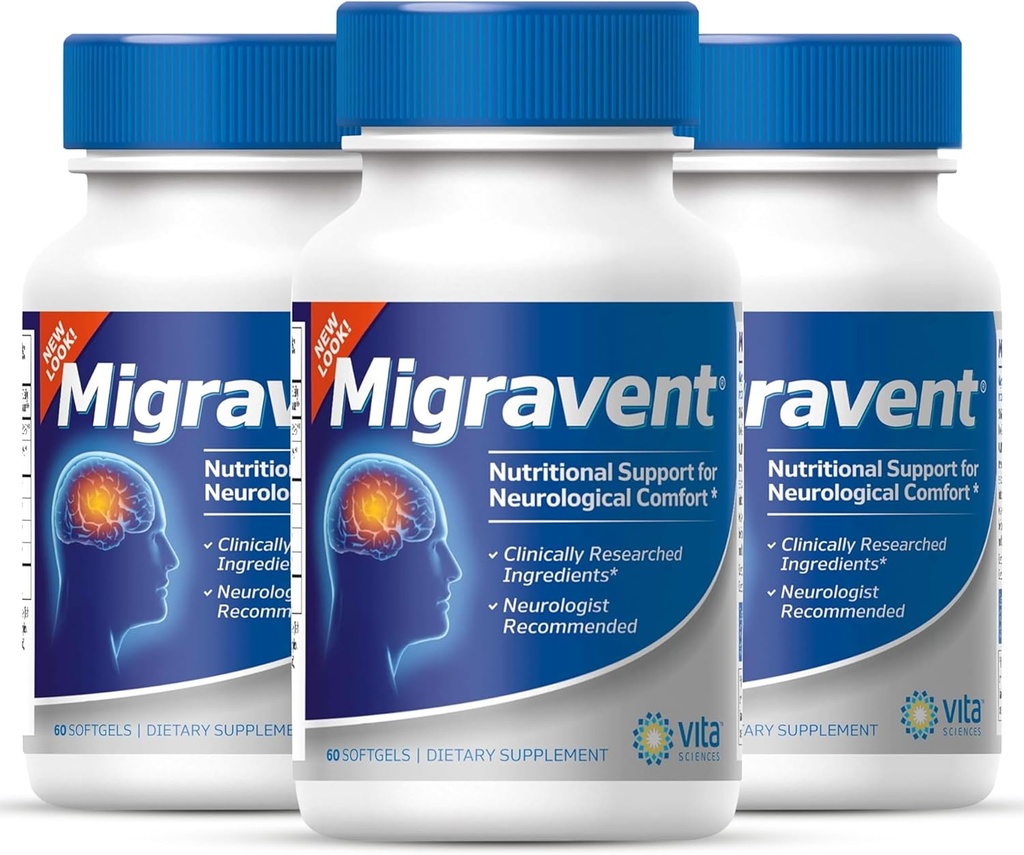 Vita Sciences Migravent – Advanced Nutritional Formula with Magnesium, CoQ10, Vitamin B2, and PA-Free Butterbur for Neurological and Vascular Support – 60 Capsules (Pack of 3)