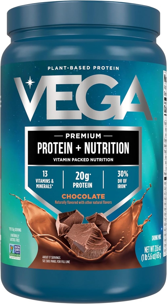 Vega Proteína + Nutrición - 20g Pea Proteína de base vegetal, Chocolate, 17 Servings, Vegan Keto Superfood, Antioxidante-Rich, Gluten Free, Dairy Free, Low Carb, 1.4lbs (Packaging May Vary)
