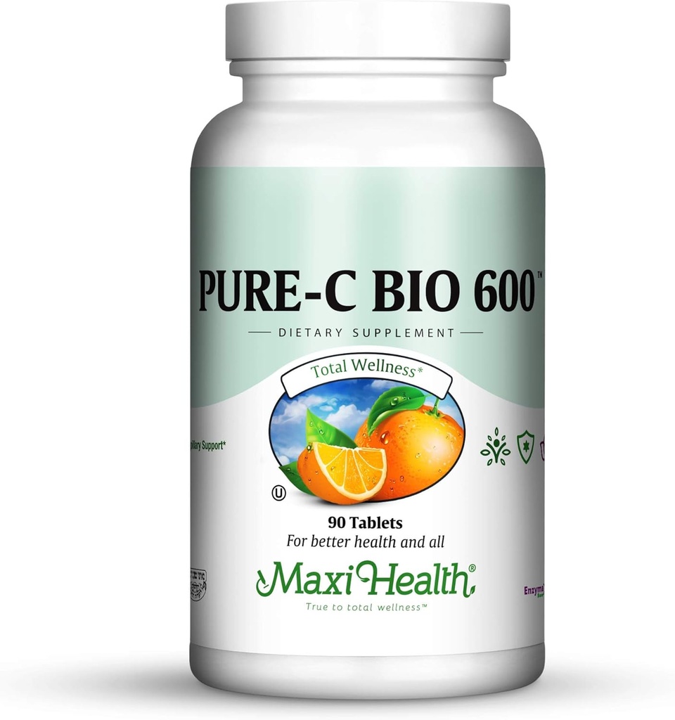 Vitamina C Complejo 600 mg Suplemento – Recomendado dosis diarias Vitamina C Tablas con Bioflavonoides de limón, Calcio &amp; Fosforo – Apoyo a la Salud Inmunitaria – Puro-C Bio 600 - No GMO, Vit C Vegan 90 Tabletas