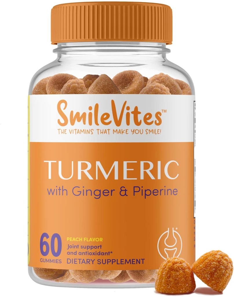 Turmeric Gummies with Curcumin, Ginger ' Piperine TEN Joint Support Gummies ← Antioxidant " Digestive Health Support ← Premium Quality ← Peach Flavor ← 60 Condes